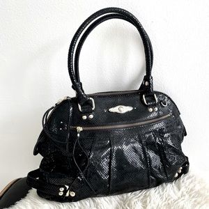 Genuine Leather satchel snakeskin print+gold